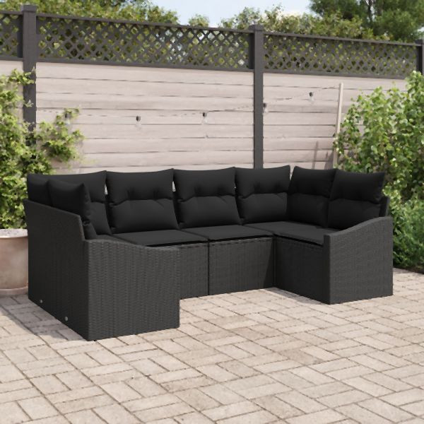 vidaXL 6-teiliges Garten-Sofaset mit Kissen in Schwarz Poly-Rattan, 3355532