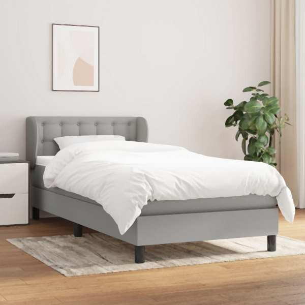 vidaXL Boxspringbett mit Matratze Hellgrau 100x200 cm Stoff, 3126541