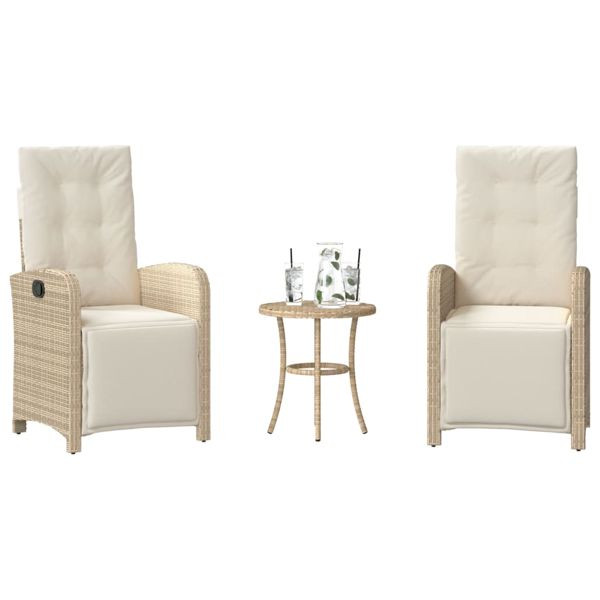 vidaXL 3-tlg. Bistro-Set mit Kissen Beige Poly Rattan, 365204