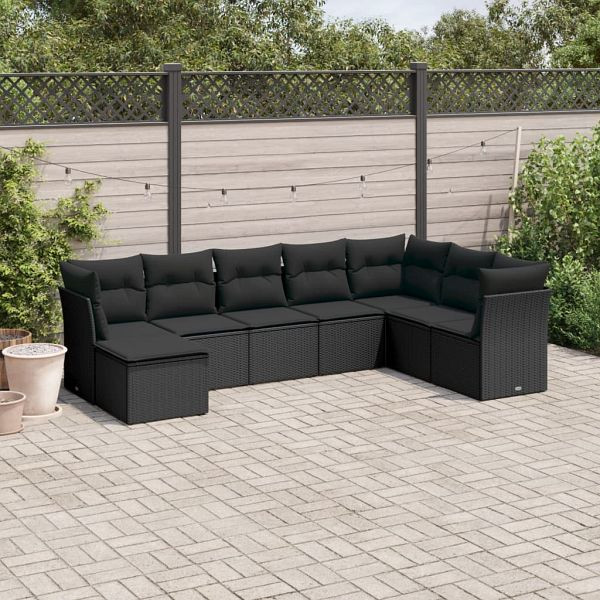 vidaXL 8-teilig Garten-Sofagarnitur mit Kissen Schwarz Poly Rattan, 3218045