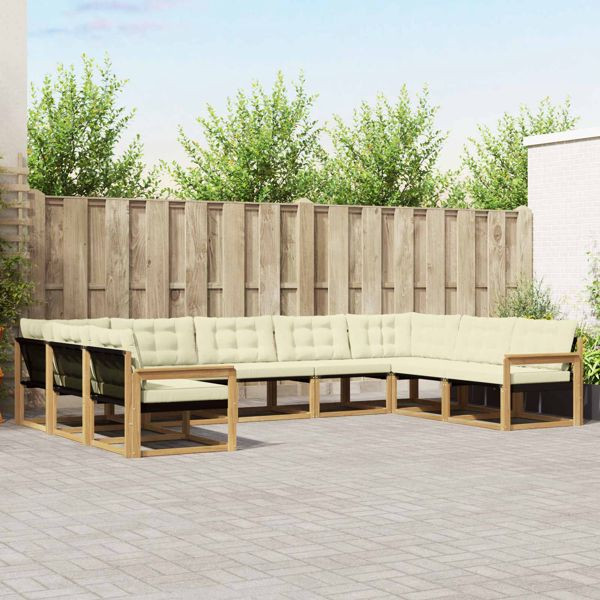 vidaXL Outdoor-Sofagarnitur mit Kissen 9-teilig Weiß und Creme, 3389060