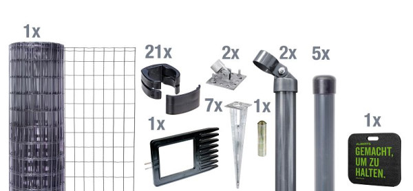 Alberts Fix-Clip Pro als Zaun-Komplettset, mit Einschlagbodenhülse und Kniekissen, anthrazit, Höhe 122 cm, Länge 10 m, 695781