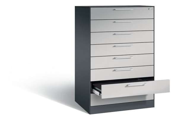 C+P Schubladenschrank Asisto, H1310xB800xT600mm, Farbe: Schwarzgrau / Weißaluminium, Bügelgriff, 146223-800 S10003