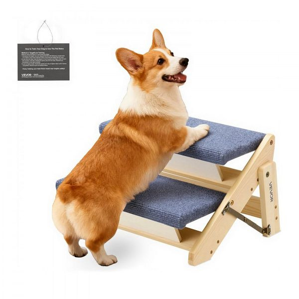 VEVOR klappbare Hundetreppe 370x470x260mm, 2-stufig, Holz, bis 50kg, für Betten, Sofas & Autos, ideal für alle Haustiere, LTSFZDGLTKFPL92A7001V0