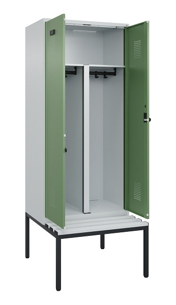 C+P PSA Doppel-Spind Evolo PLUS, Bank, 2 Abteile, 2120x800x815mm, 7035/6011, Drehriegel, Sitzfläche Kunststoff, Sitzbank, 0490527-22P S10064