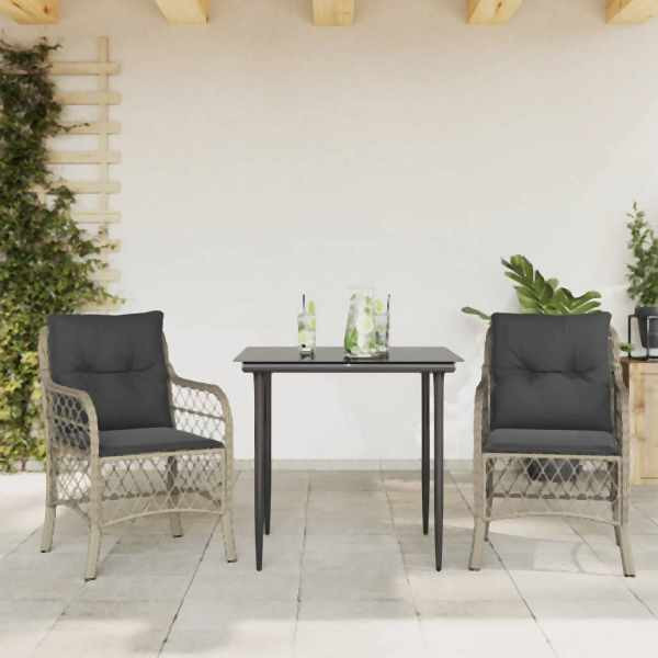 vidaXL 3-tlg. Bistro-Set mit Kissen Hellgrau Poly Rattan, UV-beständig, 3212166