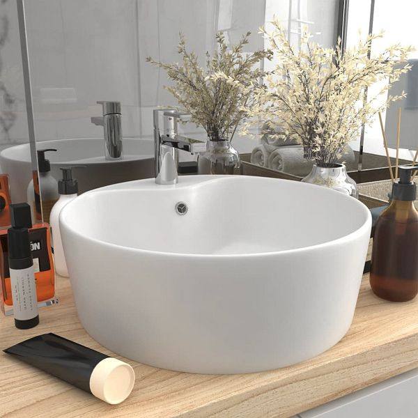 vidaXL Luxus-Waschbecken mit Überlauf Matt-Weiß 36x13 cm Keramik, 147031
