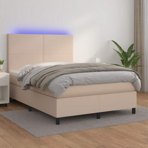 vidaXL Boxspringbett mit Matratze & LED Cappuccino-Braun 140x190cm, 3135824