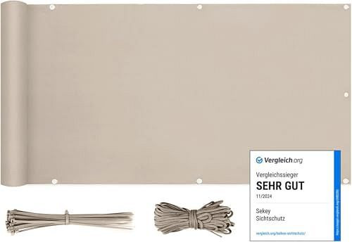 Sekey Balkon Sichtschutz Balkonabdeckung, 100% Privatsphäre, mit Ösen, Nylon Kabelbinder und Kordel, 120x300 cm Taupe, 351283