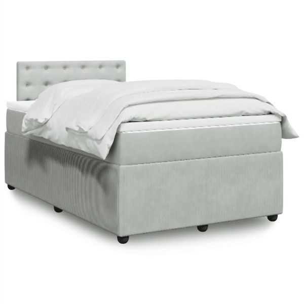 vidaXL Boxspringbett mit Matratze Hellgrau 120x190 cm Samt, 3289998