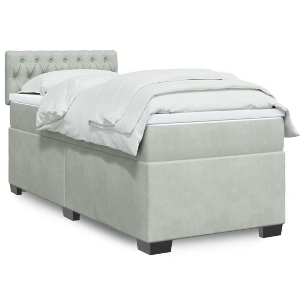 vidaXL Boxspringbett mit Matratze Hellgrau 80x200 cm Samt, 3288468