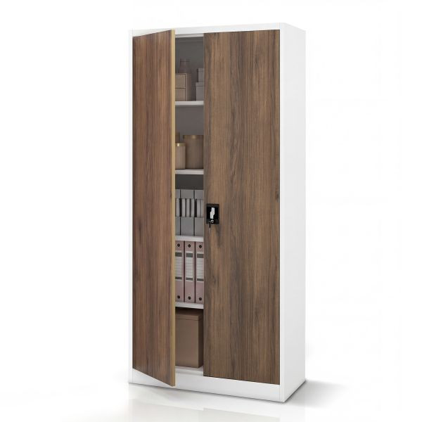 Jan Nowak Metall-Büroschrank für Dokumente, Weiß / Nussbaum, 900x1950x400 mm, JAN H Eco Design, 2230