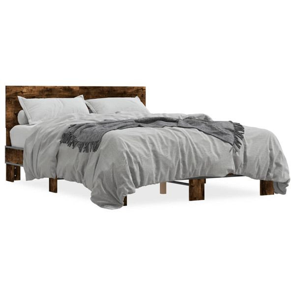 vidaXL Bettgestell Räuchereiche 140x200 cm Holzwerkstoff und Metall, 3280194