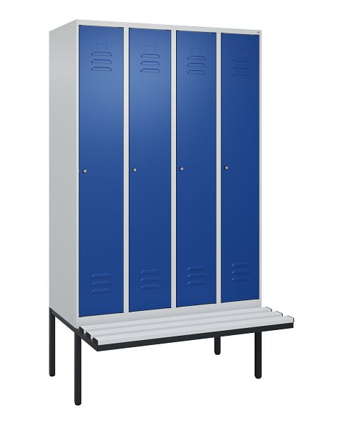 C+P Umkleidespind Classic PLUS, 4 Abteile, 2120x1200x815mm, 7035/5010, Zylinderschlösser, 3 Doppel-Haken, 0800407-40 S10018