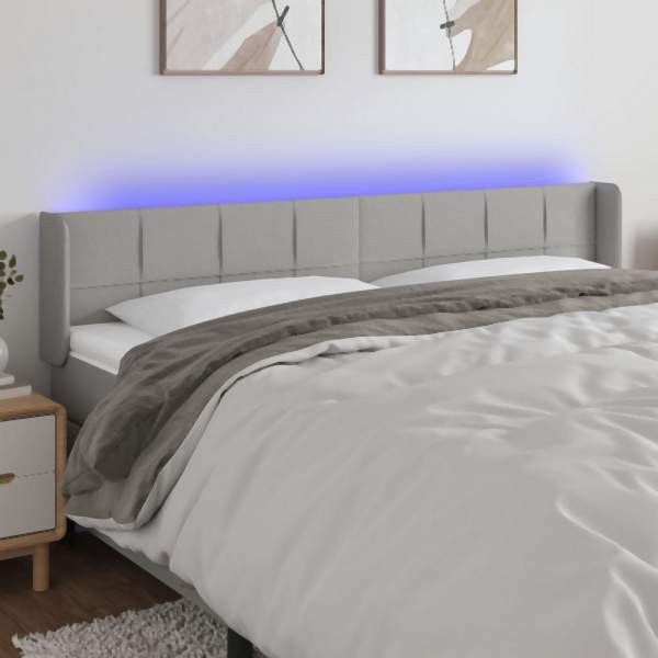 vidaXL LED Kopfteil Hellgrau 183x16x78/88 cm Stoff, 3123250