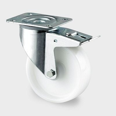 TENTE-ROLLEN Lenkrolle mit Feststeller, Rad-Ø 125 mm, Tragfähigkeit 250 kg, Bauhöhe 155 mm, D 75 Shore, Plattenbefestigung, blaupassiviert, 3477UOR125P62