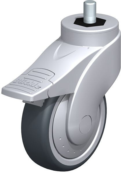 Blickle LWGE-TPA 101K-FI-ELS-FK-GS12 Kunststoff-Lenkrolle WAVE mit Gewindestift & Feststeller, Thermoplastisches Gummi-Elastomer, Grau, 751526