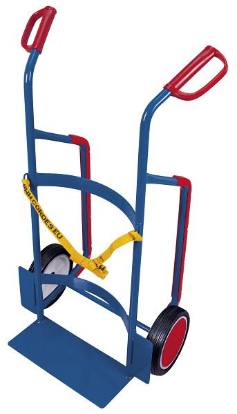 VARIOfit Fasskarre für Kunststofffässer, Außenmaße: 660 x 470 x 1.190 mm, RAL 5010 enzianblau, Radsatz: Vollgummibereifung, fk-1109