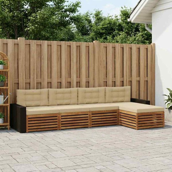 vidaXL Outdoor-Sofagarnitur mit Kissen 5-teilig Natur und Beige Polyester, 3383246