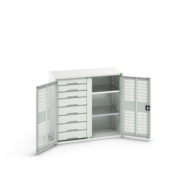 bott verso Garderobenschrank mit Belüftung mit 2 Fachböden, 8 Schubladen, 3x100mm/5x125mm, Trennwand, Lichtgrau/Lichtgrau, 16926766.16