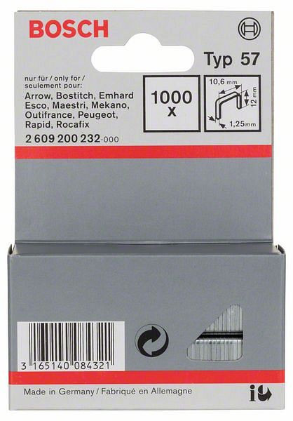 Bosch Flachdrahtklammer Typ 57, 10,6 x 1,25 x 12 mm, 1000er-Pack, 2609200232