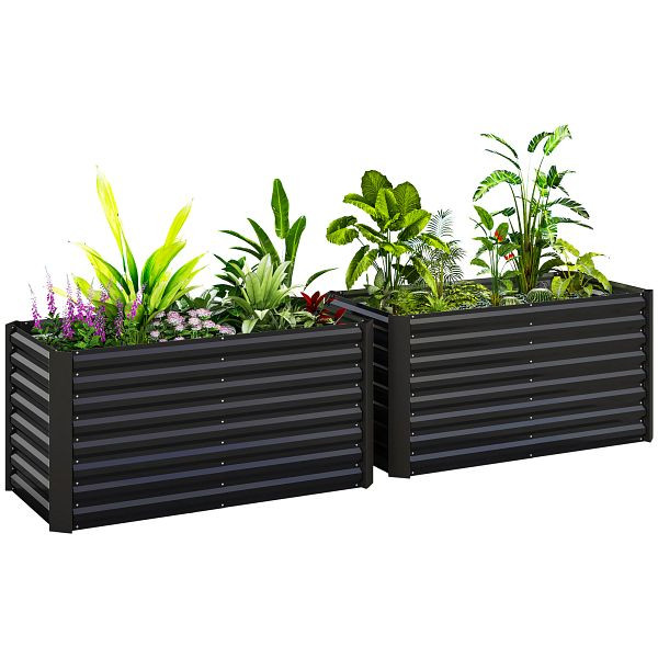 Outsunny Hochbeet 2er-Set, Pflanzkasten, extra tief, Metall, 120 x 60 x 60 cm Dunkelgrau, 84H-197V00CG