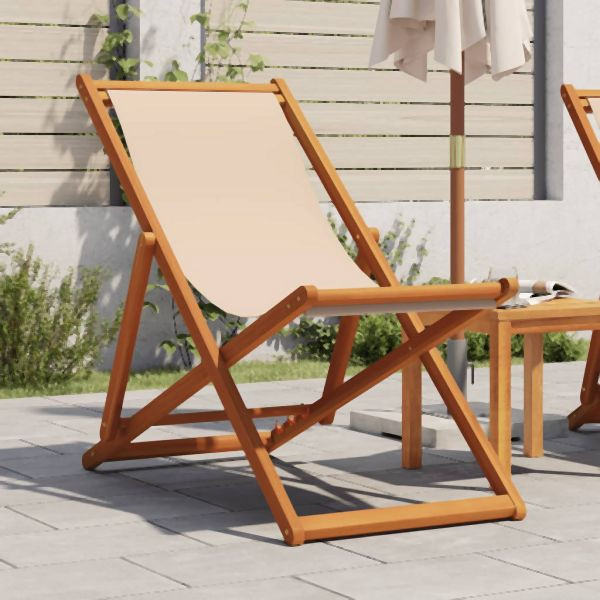 vidaXL Strandstuhl Klappbar Beige Massivholz Eukalyptus und Stoff, 366564