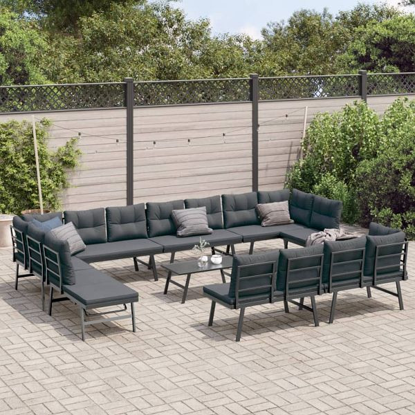 vidaXL 9-teilig Garten-Sitzgruppe mit Kissen Schwarz Stahl, 3283736
