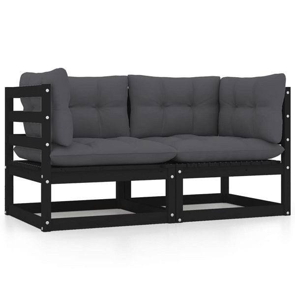 vidaXL Gartensofa 2-Sitzer mit Kissen Schwarz Kiefer Massivholz, 805734