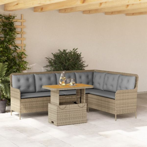 vidaXL 2-tlg. Garten-Sofagarnitur mit Kissen Beige Poly Rattan, 3262089