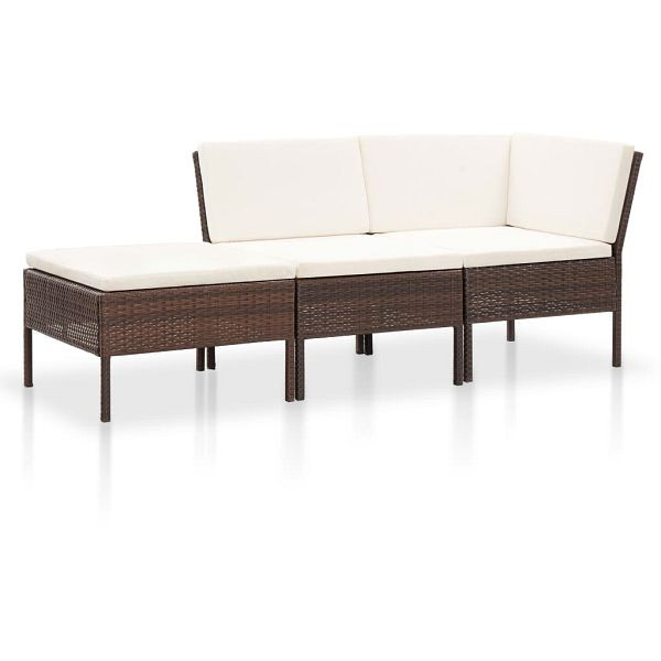 vidaXL 3-teilig Garten-Lounge-Set mit Auflagen Poly Rattan Braun, 48959