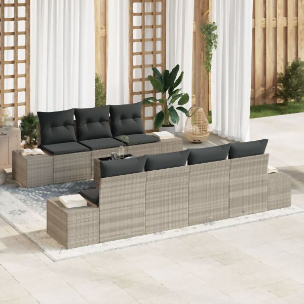vidaXL 8-teiliges Garten Sofa Set mit Kissen Hellgrau Poly Rattan, 3355641