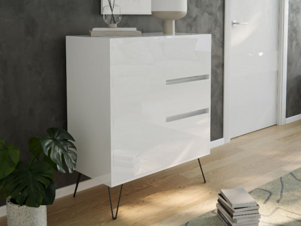 Posseik Sideboard Industrial K 80cm 3 Schubladen 1 Tür Weiß hochglanz, PN2088X0000002DE