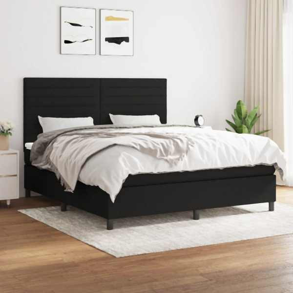 vidaXL Boxspringbett mit Matratze Schwarz 180x200 cm Stoff, 3141875