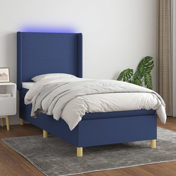 vidaXL Boxspringbett mit Matratze & LED Blau 90x190 cm Stoff, 3138683