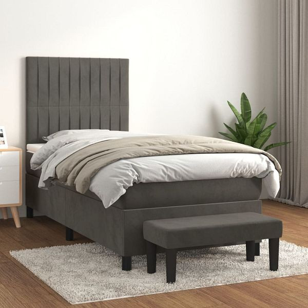 vidaXL Boxspringbett mit Matratze Dunkelgrau 90x190 cm Samt, 3137936