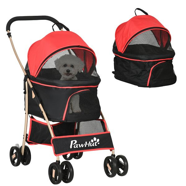 PawHut 2-in-1 Hundebuggy Tragtasche Autositz bis 10kg klappbar Bodenkorb 82 cm x 49,5 cm x 98 cm Rot, D00-166V00RD