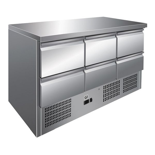 Gastro-Inox Edelstahl Kühltisch mit 6 Schubladen, Umluftkühlung, Nettokapazität 400 Liter, 202.018