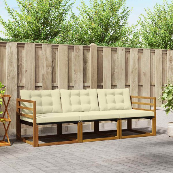vidaXL Outdoor-Sofagarnitur mit Kissen 3-teilig Natur und Creme, 3369133