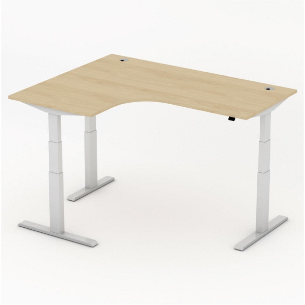 Deskin Sitz-/ Stehtisch Jumboform Comfort MULTI M, Buchedekor, B 1800 x T 1400 x H 640-1300 mm, Freiform linksseitig, 285824