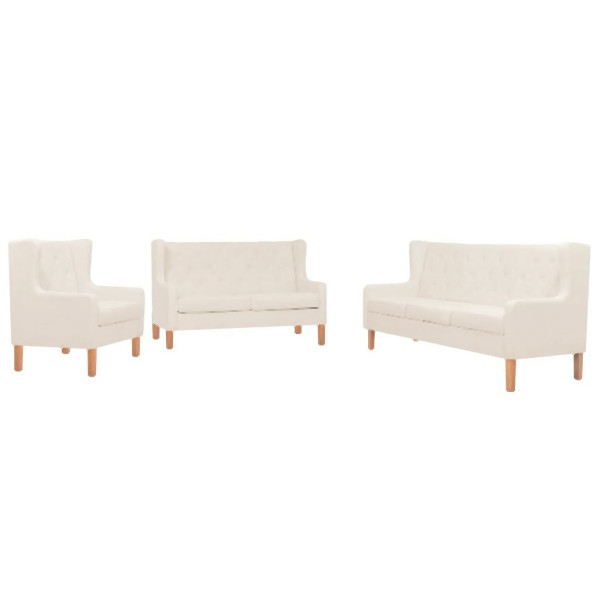 vidaXL 3-tlg. Sofa-Set Stoff Cremeweiß, 274931, 8718475590040