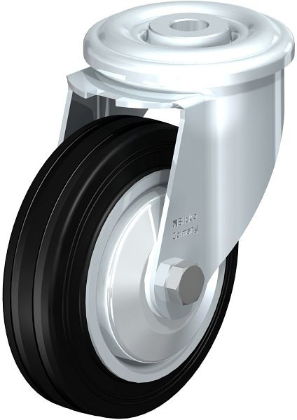 Blickle LER-VE 100R-FA Stahlblech-Lenkrolle mit Rückenloch, Vollgummi, Schwarz, 638312