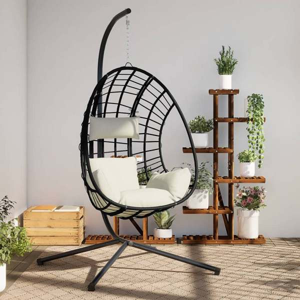 vidaXL Hängesessel Ei-Design mit Ständer Beige Rattan und Stahl, 4007411