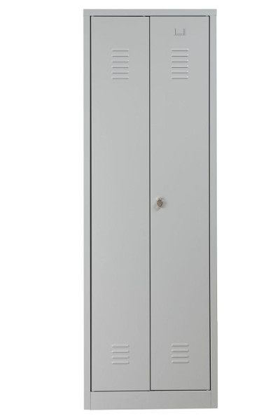 Gürkan Garderobenschrank, 50 x 60 x 180 cm, Lichtgrau, Vorhangschloss, Hutboden & Kleiderhaken, Zueinanderschlagende Türen, WRC/2.1860.V2, 103451