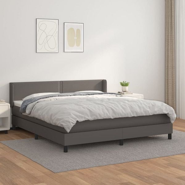 vidaXL Boxspringbett mit Matratze Grau 160x200 cm Kunstleder, 3130731