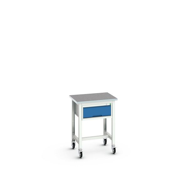 bott verso mobile Werkbank (Linoleum-Platte) mit Querstrebenset und 1 Schublade, BxTxH: 700 x 600 x 930 mm, Lichtgrau / Enzianblau, 16922201.11