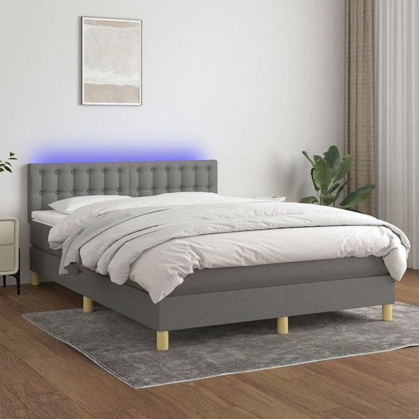 vidaXL Boxspringbett mit Matratze & LED Dunkelgrau 140x190 cm Stoff, 3134030