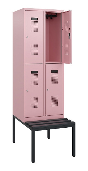 C+P Doppelstöckiger Spind Evolo PLUS, Bank, 4 Fächer, 1950x600x815mm, 3015/3015, Zylinderschloss, Sitzfläche Kunststoff, Sitzbank, 0493505-20 S10159