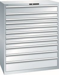 LISTA Schubladenschrank 64x36E (BxTxH) 1193x725x1450mm KEY Lock, Lichtgrau, 11 Schubladen, Fronthöhen: 75-200mm, 78.840.020