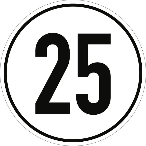 Moedel Geschwindigkeitsschild, 25 km/h, Folie, Ø 200 mm, 54276